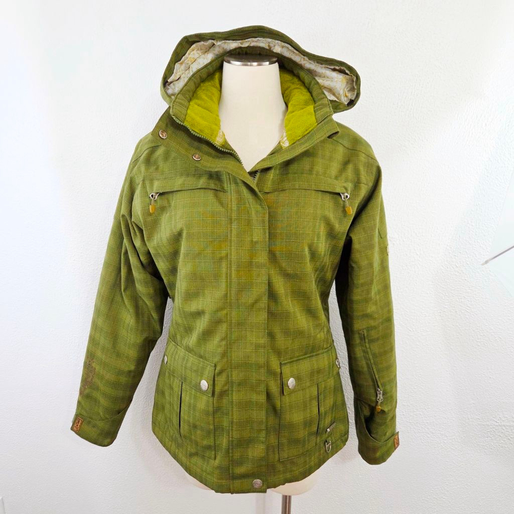 Liquid Boardwear ski snowboarding jacket olive green plaid women's size small